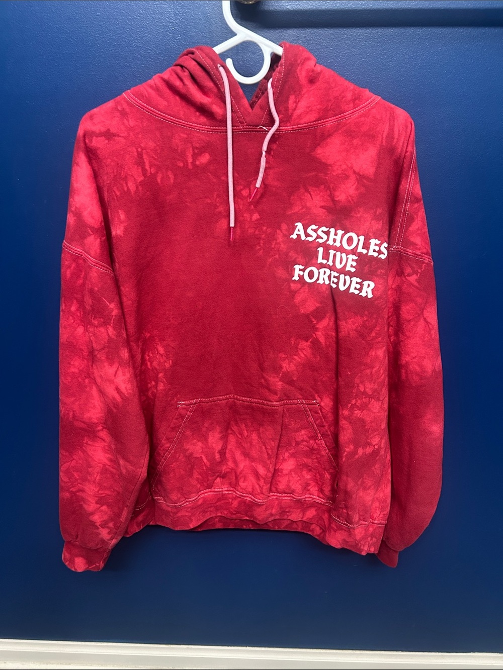 Red Tie-Dye Hoodie with 'ASSHOLES LIVE FOREVER' Size XL